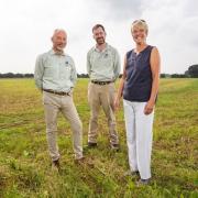 From left, Alan Eves and Jim Lee, of Forestry England, and Cllr Paula Widdowson, executive member for environment and climate change, visit the site of the future community woodland.