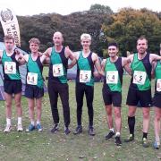 City of York Senior Mens team celebrate after the North of England Cross Country Relays.