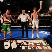 York professional boxer Will Harrison celebrates his debut victory over Gary McGuire. Picture: Julian Hudson