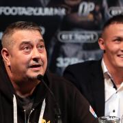 Trainer Sean O’Hagan (left) and Josh Warrington (right) during a press conference at Carriageworks Theatre, Leeds. Picture: Simon Cooper/PA Wire
