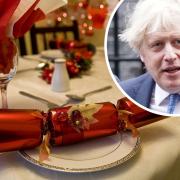 Boris Johnson, pictured by PA inset, and a Christmas party scene, credit to Pixabay.