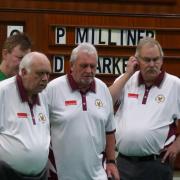 John Snowden, Doug Carr and Andy Humphreys assess the situation during New Earswick Ospreys' 75-66 win over York Romans