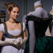 Eleanor Shenderey, 14, a history enthusiast and costume-maker wearing one of her Regency inspired costumes, visiting the new Castle Howard On Screen; from Brideshead to Bridgerton exhibition, featuring costumes worn in TV and film productions at the