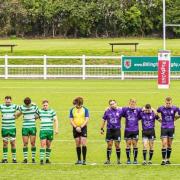 The York RUFC and Billingham players observe a minute's silence to remember Queen Elizabeth II, who died last week. Picture: Craig Ransom Photography