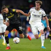 Aston Villa's Jan Bednarek (left) and Leeds United's Patrick Bamford battle for the ball during the Premier League match at Elland Road, Leeds. Picture: Tim Goode/PA Wire