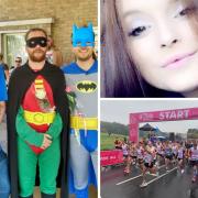 Friends attending the funeral of Amelia Ellerby in superhero costumes Picture Mike Laycock, Amelia Ellerby who has died from cancer age 19, and Yorkshire Marathon last year Picture: Ed Horner