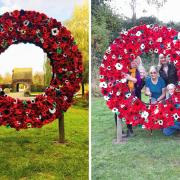 The Rowntree Park wreath with some of the volunteers who helped make it