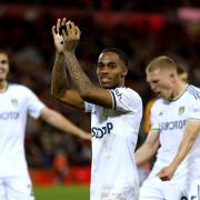 Leeds United winger Crysencio Summerville applauds the club's fans at Anfield. Picture: Richard Sellers/PA Wire