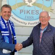 Chairman Wayne Taylor and manager Rudy Funk shake hands ahead of a crucial time for the football club. (Photo: Pickering Town)