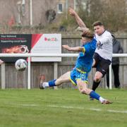 Lee Mason nets what proved to be the winning goal for title-chasers Ashington shortly before half time.