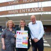 Tara Filby, deputy chief nurse at York Hospital; Rachael Maskell, MP for York Central; Simon Morritt, chief executive of York and Scarborough NHS Teaching Hospitals outside York Hospital