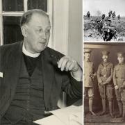 Main image: Canon John Purvis, Top right: British soldiers in the trenches during First World War, Bottom right: The Purvis brothers in uniform
