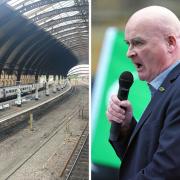 A quiet York Railway Station during a previous strike and Mick Lynch, RMT general secretary