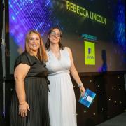 Sally Dillion from Aviva presenting the Volunteer of the Year award to Rebecca Lincoln