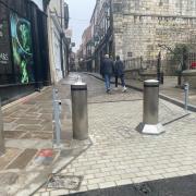The sliding bollards in place in Shambles