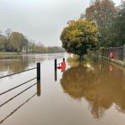 Flooding in Dame Judi Dench Walk, York, this morning (Sat, Nov 4)