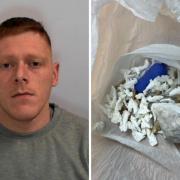 Andrew Morton and drug wraps discovered in a North Yorkshire 'trap house'. Picture: North Yorkshire Police