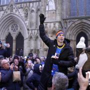 Kevin Sinfield outside York Minster after completing the run
