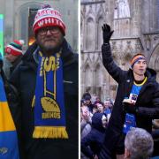 Fans Simon and Linda Hickling were among many cheering Kevin Sinfield over the finish line in York