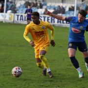 Dan Thirkell and Omar Sanyang battle for possession on Boxing Day. (Photo: Craig Dinsdale)
