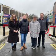 (From left) Cllr Emily Nelson, Jackie Crozier - MD of Little Bird Made, Cllr Katie Lomas, Cllr Jason Rose in Front Street, Acomb
