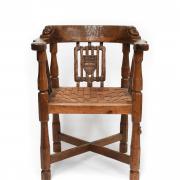 A Robert 'Mouseman' Thompson English Oak Monk's Chair, with Coat of Arms for Ampleforth Abbey.