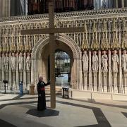 Dean of York Minster, Very Revd Dominic Barrington, with the cross