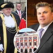 The current Lord Mayor of York, Cllr Chris Cullwick, left; Cllr Chris Steward, right; and York's Mansion House, inset