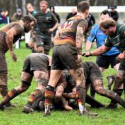 York RUFC battled in tough conditions for a 14-14 draw with Harrogate. Picture: Rob Long
