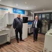 Daikin branch director Matt Taylor with MP Kevin Hollinrake at the Malton showroom
