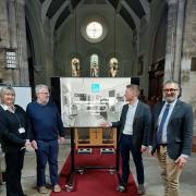 are Lindsay Burr (Malton Town Council) Phil Crabtree (Malton Museum chair), Tom Walker (Purcell Architects) and Peter Chana (Chana Projects).