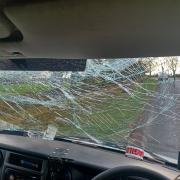 The smashed windscreen of the vehicle stopped by police in Beckwithshaw, near Harrogate