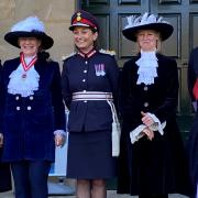 At York Crown Court: (left to right) the new High Sheriff, Dr Ruth Smith; the Lord Lieutenant of North Yorkshire, Johanna Ropner; the outgoing High Sheriff, Clare Granger; the Recorder of York, Judge Sean Morris