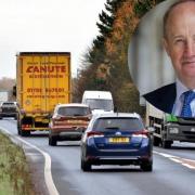 A congested A64 with, inset, Kevin Hollinrake MP