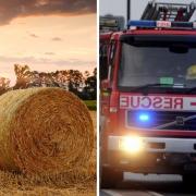 Two fire crews have been called to tackle a large stack of hay bales that have burst into flames in North Yorkshire