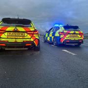 Police cars at the scene of the crash on the A64 westbound near Tadcaster