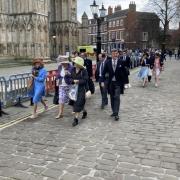Actors entering York Minster for filming for The Crown Season 6