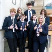 Millthorpe School head, Gemma Greenhalgh, with pupils celebrating their good Ofsted