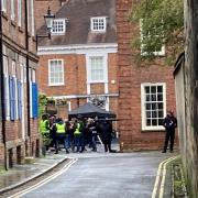 Filming for Patience at Precentor's Court opposite York Minster