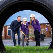 Avant Homes North Yorkshire's Matt Oldfield and two Tadcaster Primary Academy pupils in their upgraded play area