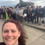 Fliss with students at The Deep Aquarium and attraction in Hull - on an educational trip included in her Environmental Awareness Module