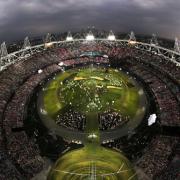 An aerial view of the Olympic stadium last night