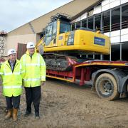 Richard France, left, managing director of the Oakgate Group, at the Vangarde Retail Park with Andrew Murray, managing director of Caddick Construction, and Paul Caddick