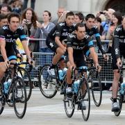 Team Sky, led by Chris Froome, during the Tour de France Grand Depart team presentation at The Leeds Arena last night.
