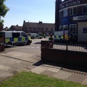 Police at The Acomb yesterday