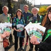 Green Party members and candidates, June Tranmer, left, deputy leader Amelia Womack, right, with, from left, John Walford, Denise Graghill, Andy Law and Jonathan Tyler, at York St John University