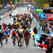 Moreno Hofland crossing the finish line of the Tour de Yorkshire in York. Picture: Frank Dwyer