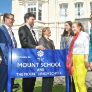 At The Mount School before the political debate are, from left, Jonathan Tyler, Green Party, Robert McIlveen, Conservative, James Blanchard, Liberal Democrats and Rachael Maskell, Labour, with students Alexandra Carr, Mary Fulford, and Farvah Javaid.