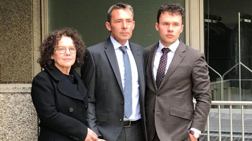 York Press: Derek Martindale, centre, with his wife Margaret and son John outside Fleetbank House in central London for the Infected Blood Inquiry in 2019