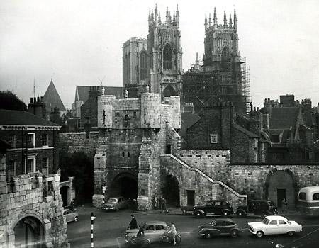 Traffic passes around and through Bootham Bar in this picture from September 1960.